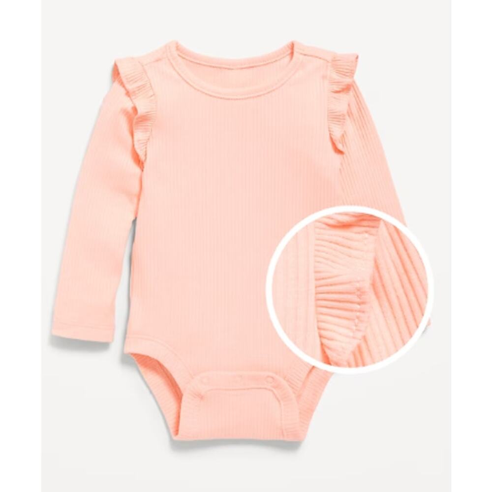 Old Navy Long-Sleeve Ribbed Ruffle-Trim Bodysuit for Baby